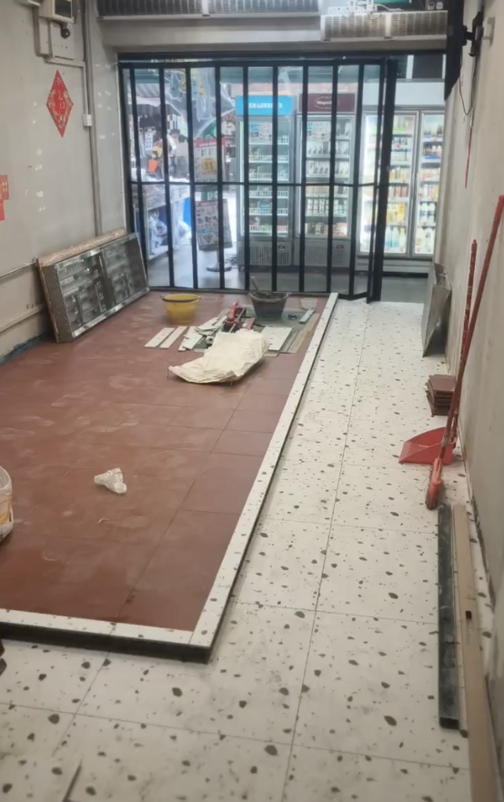 Cafe renovation flooring and counter works in progress